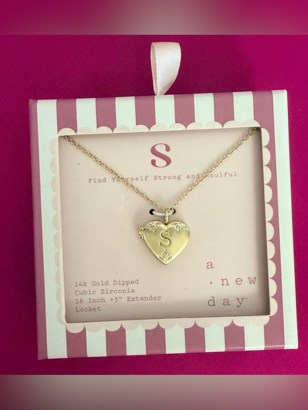 14 K Gold Dipped Heart Locket w/16” Chain &3”extender Necklace w/‘S' Initial NWT